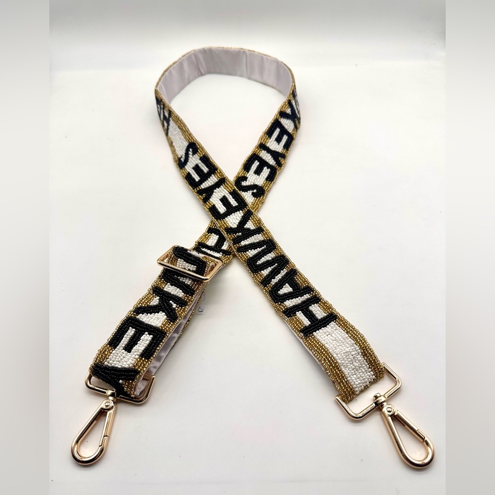Hawkeyes Black and Gold adjustable handmade beaded strap
